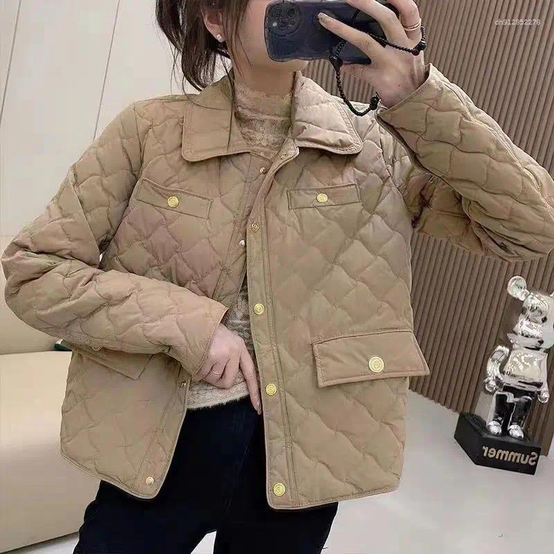 Women's Trench Coats Autumn Winter Down Cotton Coat Quilted Jacket Buttons Clothing Trend Outerwear Warm Tops Black White Thin Parkas