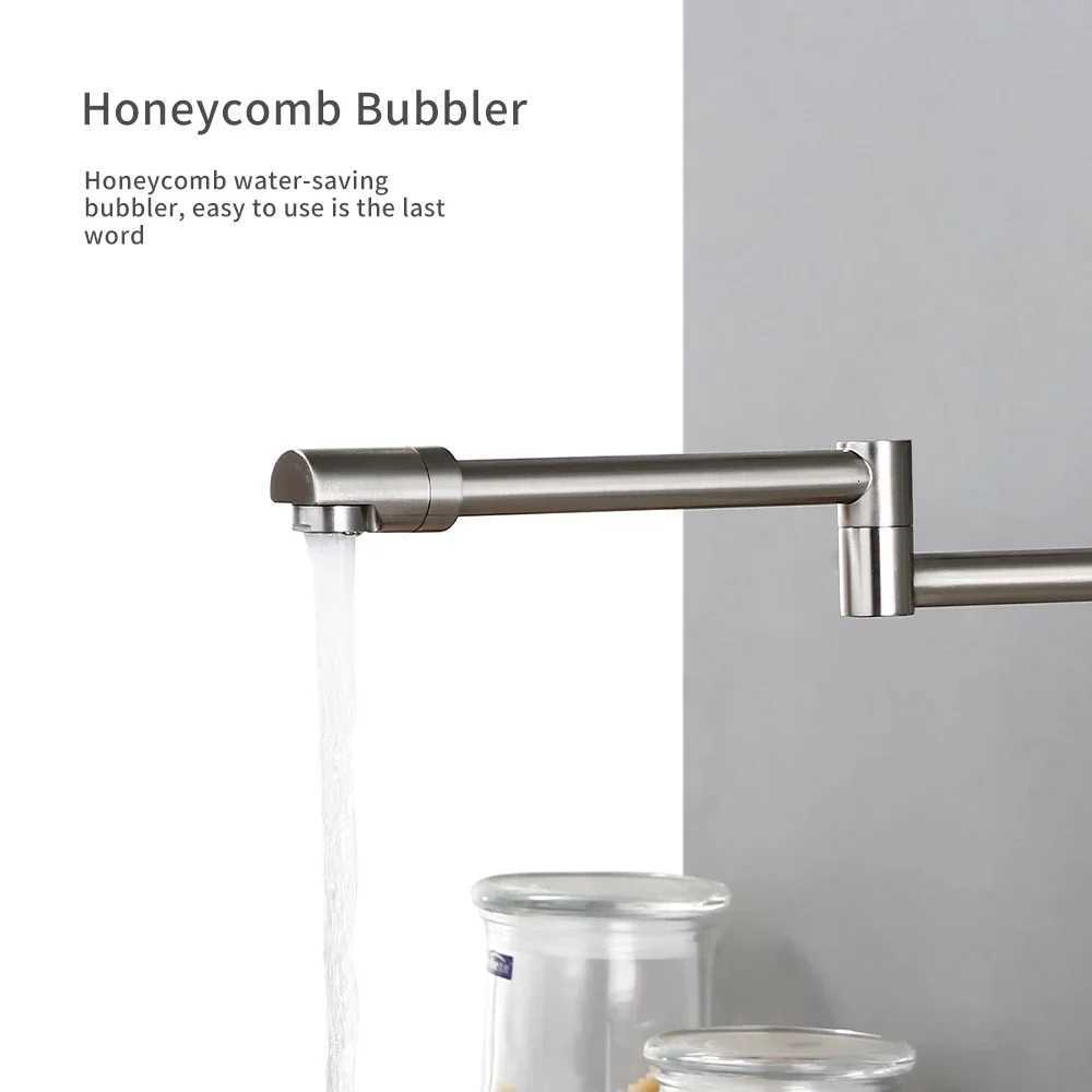 Kitchen Mixer Tap With Sprayer Hot And Cold Stream Wall Mount Pot Filler Faucet Pl Out Two Hole Wholes Black Hot S Y251104