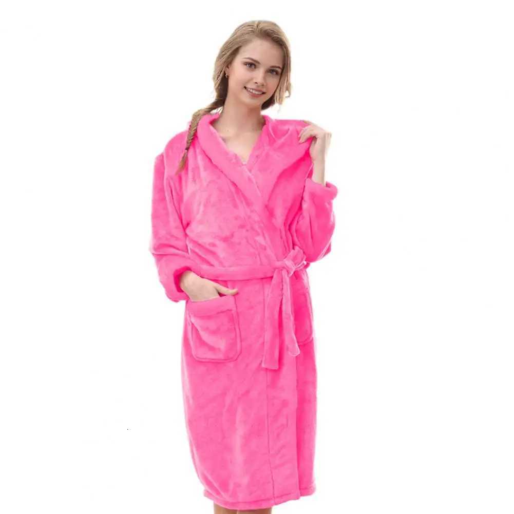 Lounge Couple Robe Winter Nightgown Thick Fleece Warm Lace Up Adjustable Waistband Hooded Homewear Bathrobe C251104