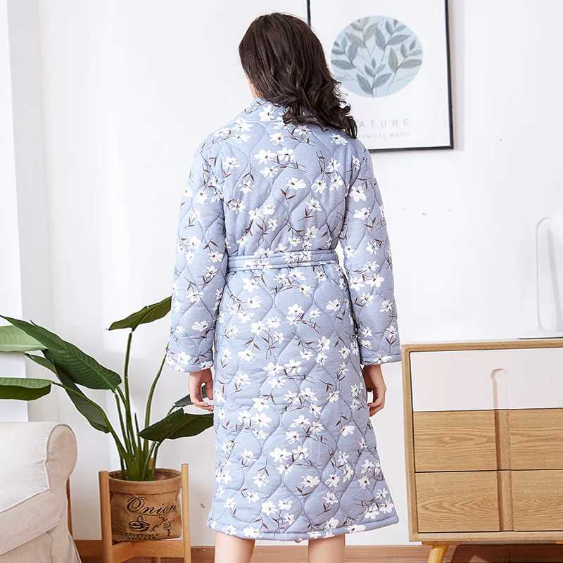 Peignoir Homme Women Robe Winter Warm Cotton Quilted Womens Bathrobe Nightgown Dressing Gown Sleepwear Female Home Clothing C251104