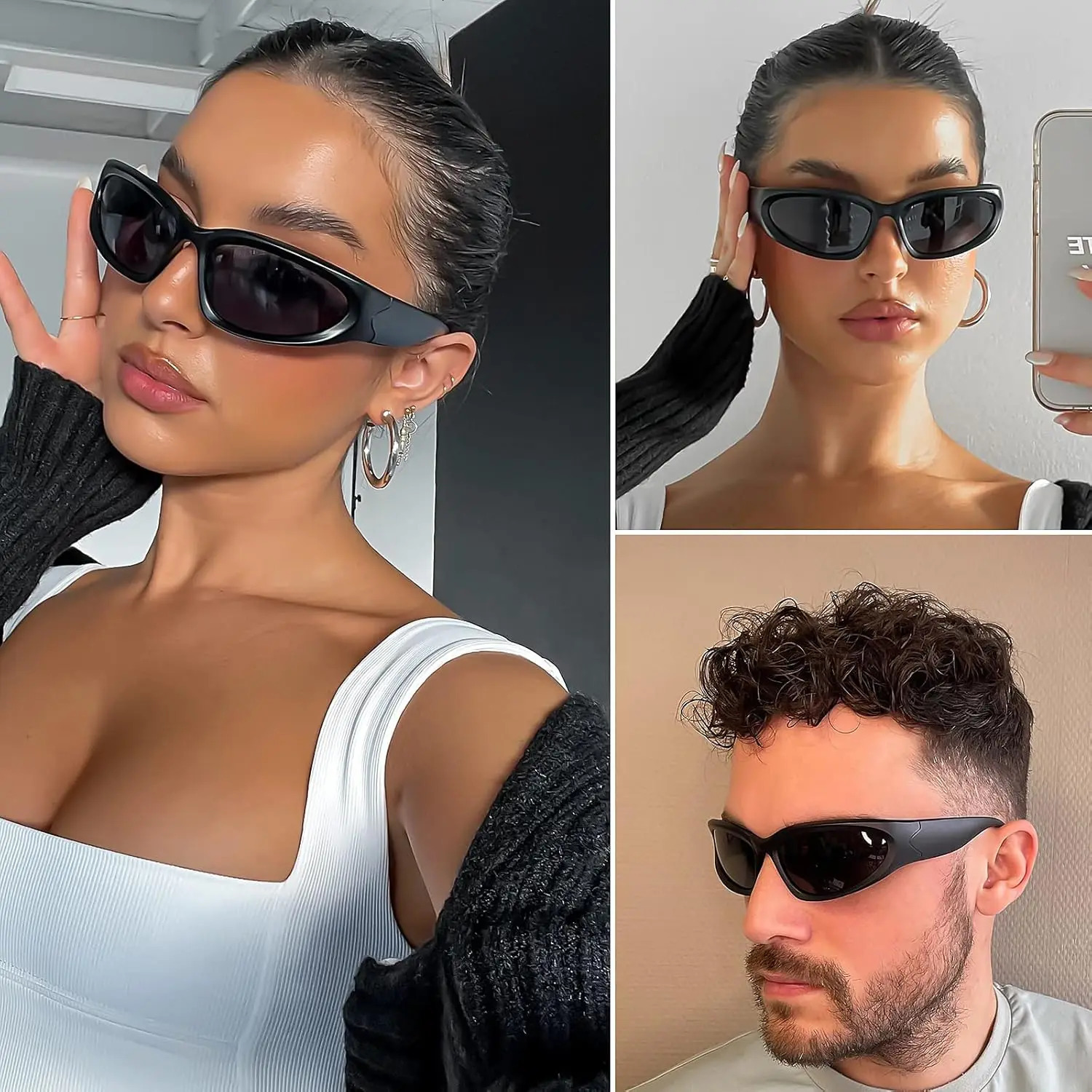 Y2K Wrap Around Sunglasses Fashion Rave Metallic Chrome Space Alien Glasses Futuristic Shades Sports for Women Men 251029