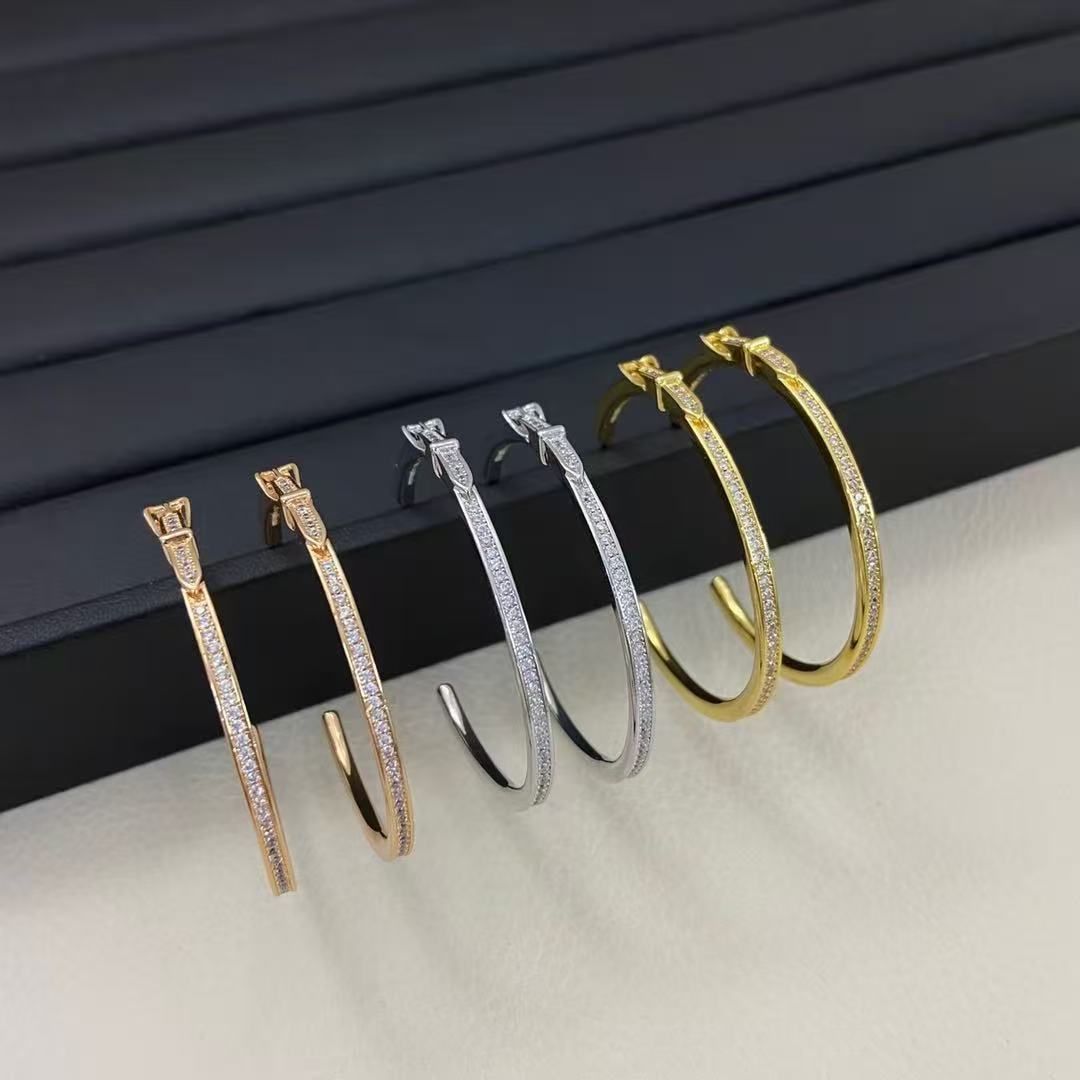 Fashion brand H classic C-shaped belt buckle diamond earrings high-quality 18k gold jewelry for women Z260313