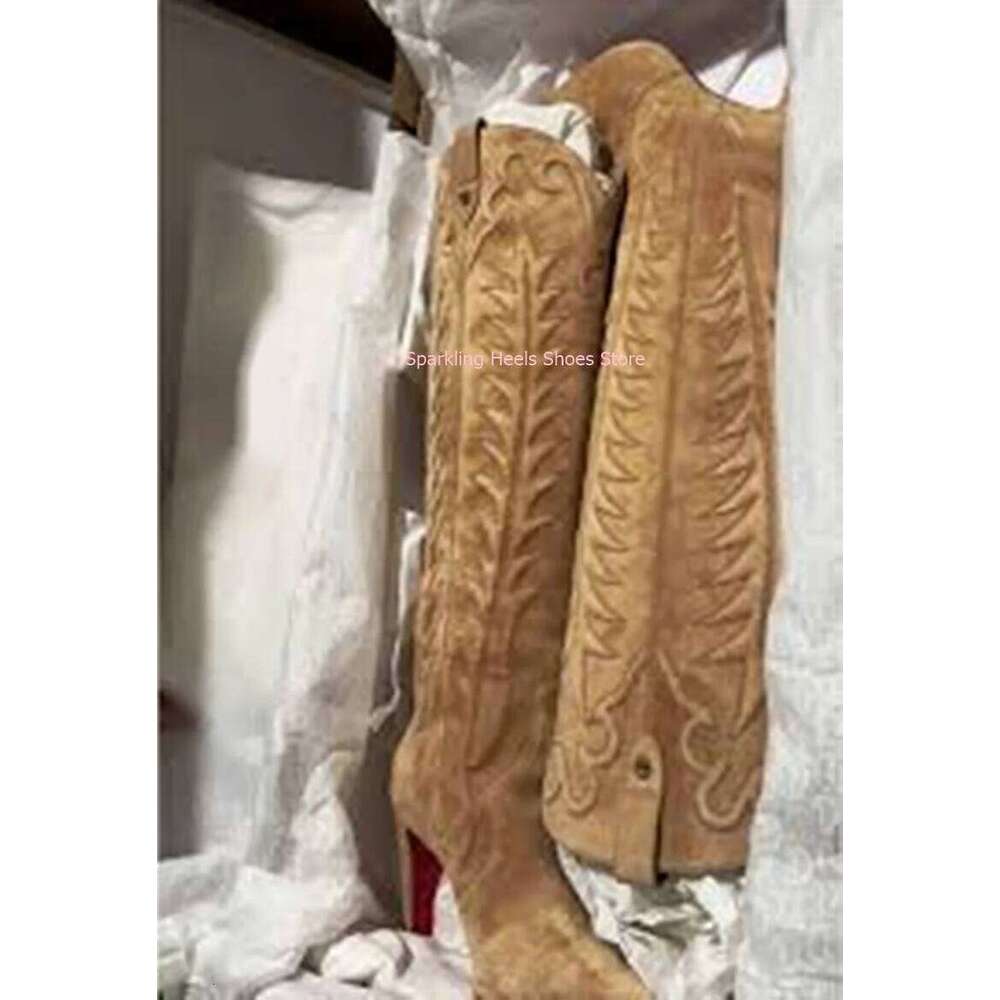 Fashion Woman Designer Knee High Pointed Toe Slip On Thin Heel Female Breathable Velvet Black Blue Brown Long Boots Shoes