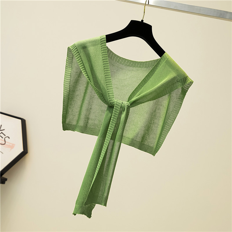 K306 Shawl outerwear decoration summer sun protection ice silk solid color thin knitted air conditioning shawl knotted scarf small waistcoat