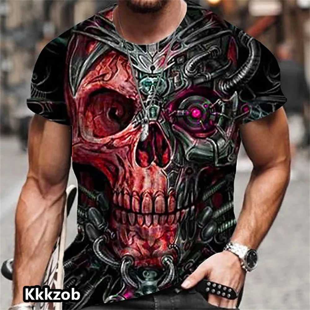 Skull graphic horror printed top short sleeved mens T-shirt fashionable casual oversized T-shirt street clothing W250403