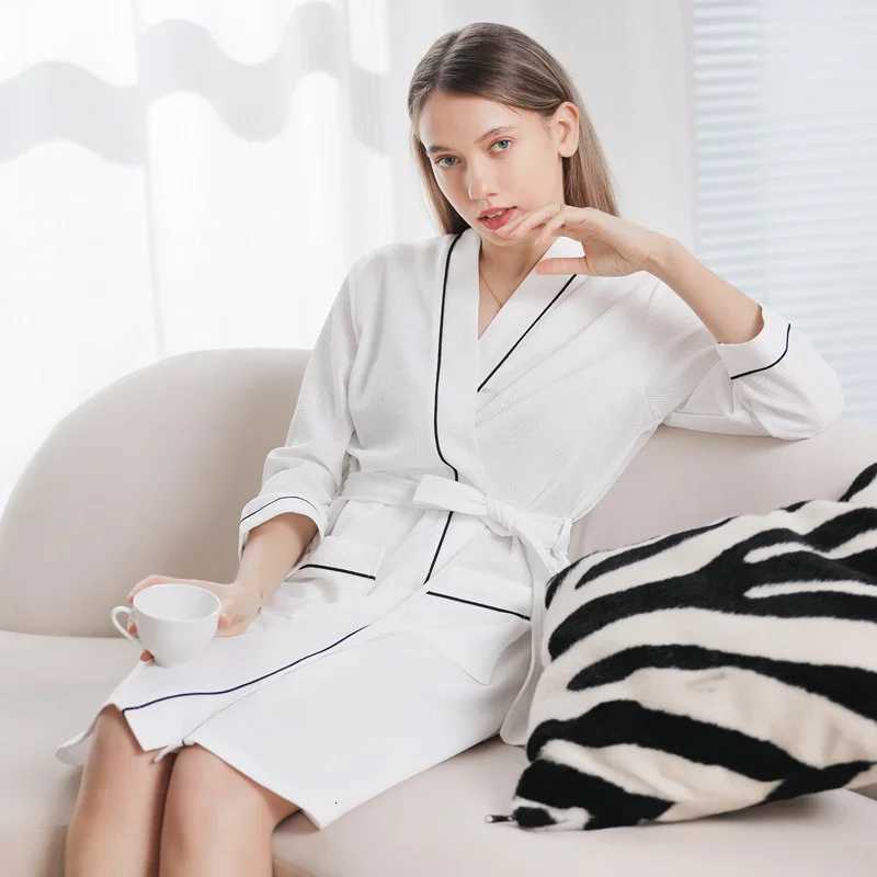 Autumn Long Sleeve Solid Waffle Kimono Unisex Lovers Soft Bath Robe Casual Home Nightrobe Sleepwear Solid Hotel Robe Bathrobe C251104