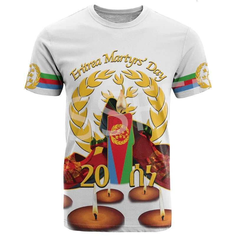 Custom Name Country Eritrea Ethia Flag Tribe Tattoo Retro 3DPrint Summer Haruku Casual Short Sleeves T-Shirts Streetwear N1