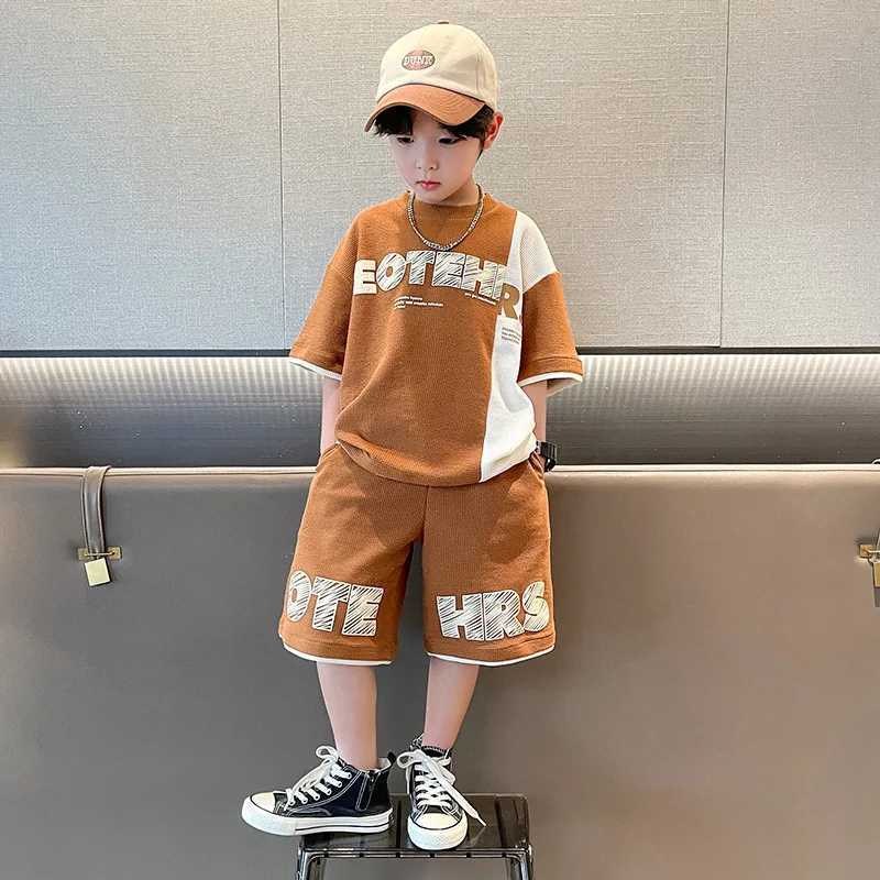 New Summer Teenagers Boys ClothSets Child Fashion Letter Top and Shorts 2PCS Kids Tracksuit 4 5 6 7 8 9 10 12 13 14 Years J250403