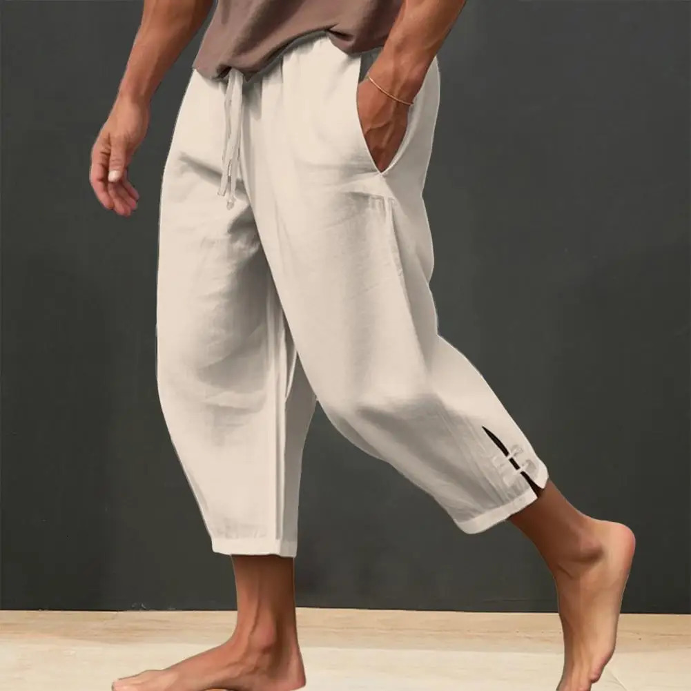 Linen Pants For Men Baggy Large Pocket Bandage Oversize Trousers Loose Harem Casual Pants Male 250402
