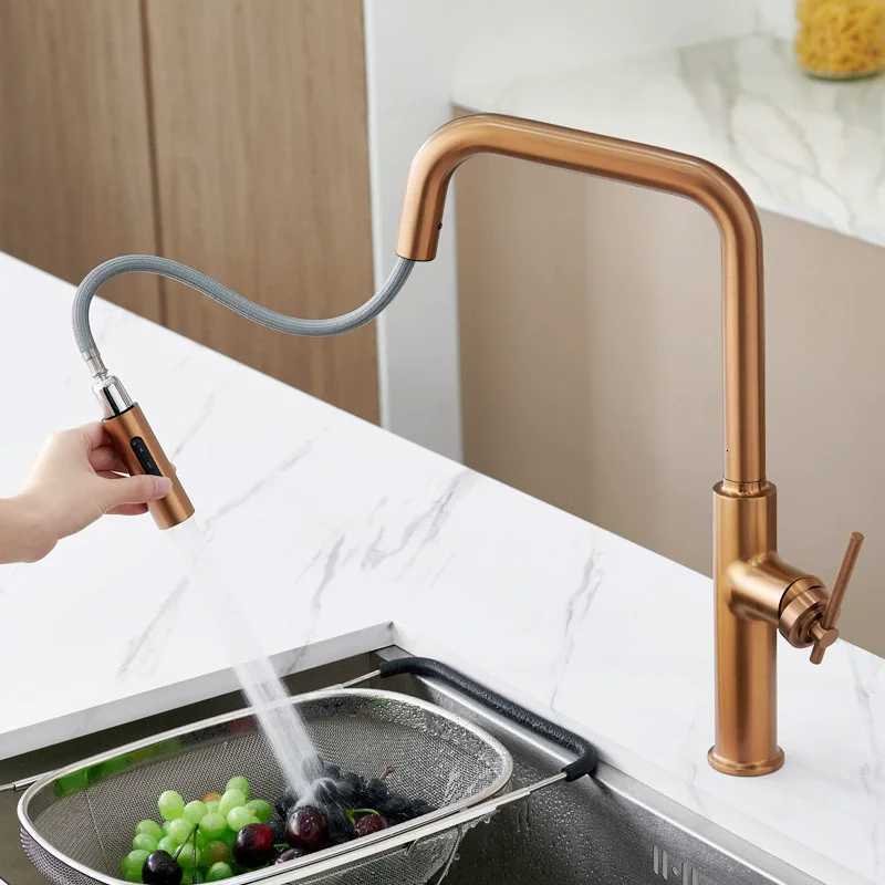 Bed Rose Gold Pl Out Kitchen Faucets B Gold Sink Faucets Brass Sink Tap Rotating Spout Mixers Tap Hot Cold Water Crane Y251104