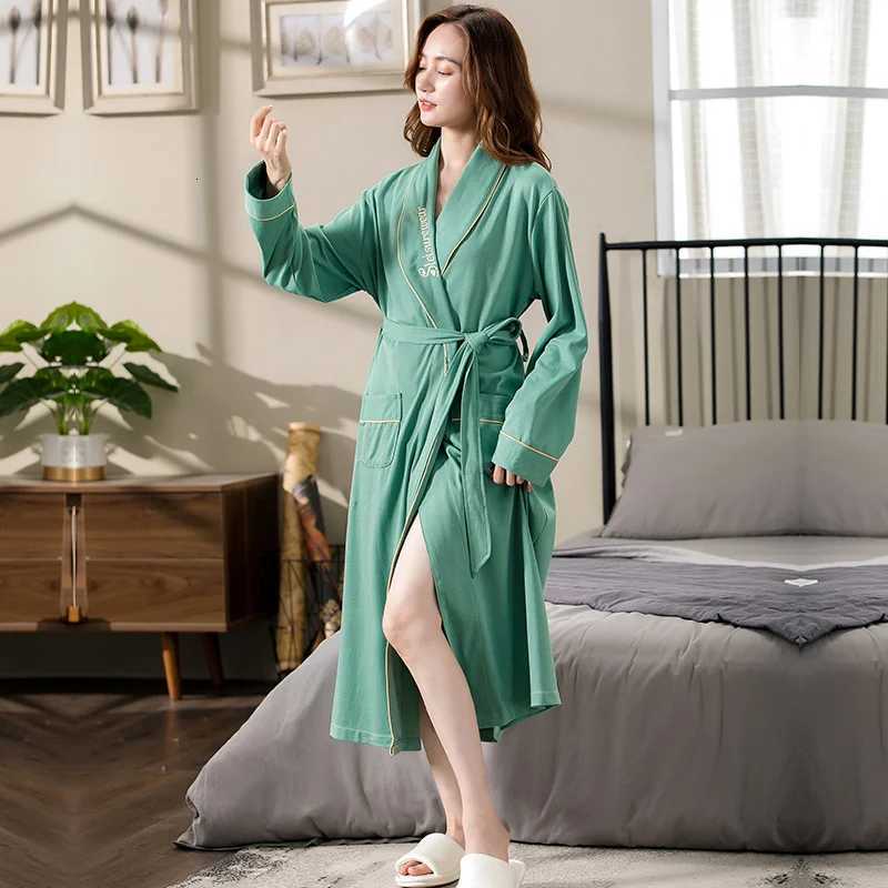 Womens autumn cotton robes big yards M-4XL letter pattern bathrobes morning house coat medium long spring nightgown spa kimono C251104