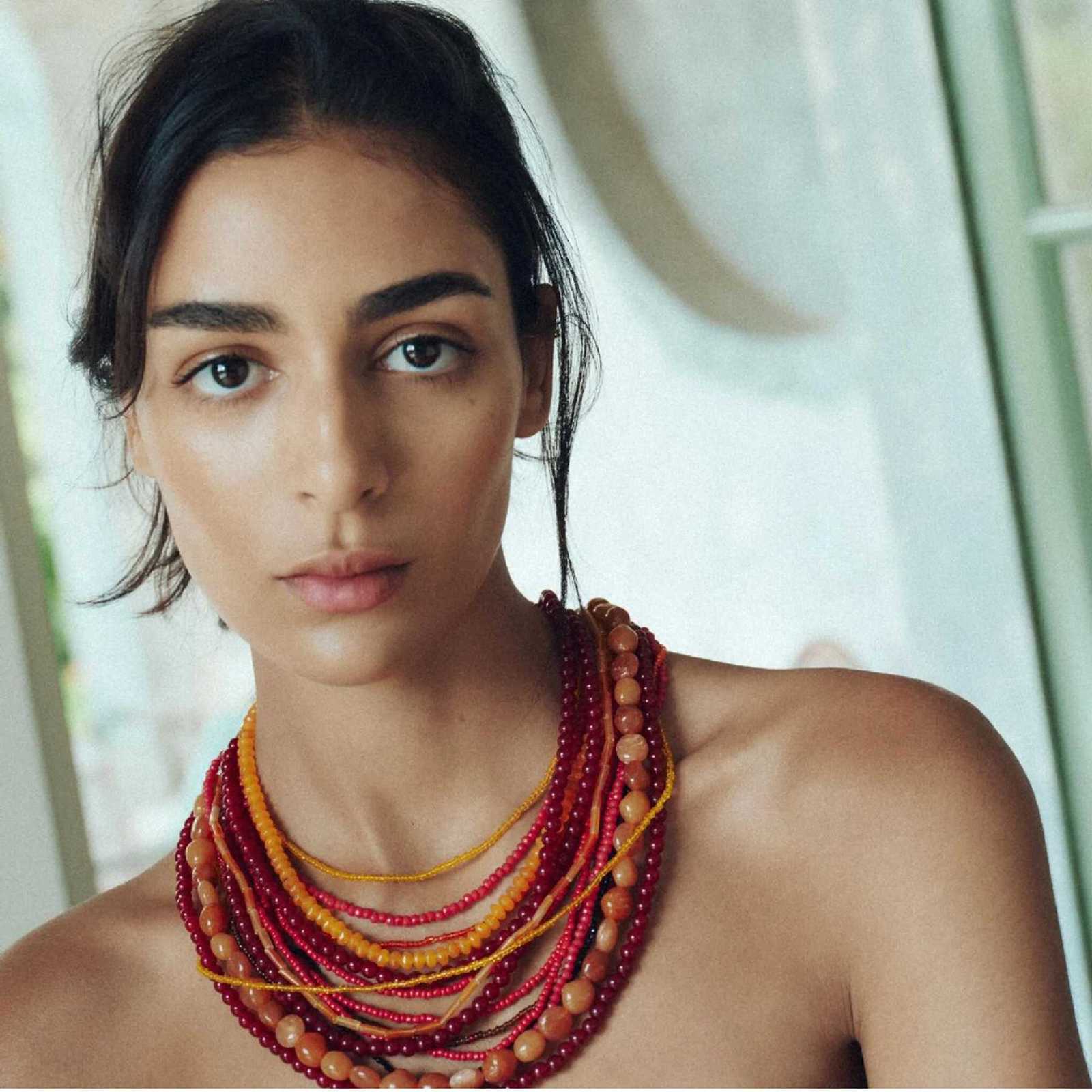 Multi Layer Orange Red Acrylic Resin Bead Necklace for Women European American Trendy Bib Choker Collar Neck Jewelry AccessoriesXJ251104