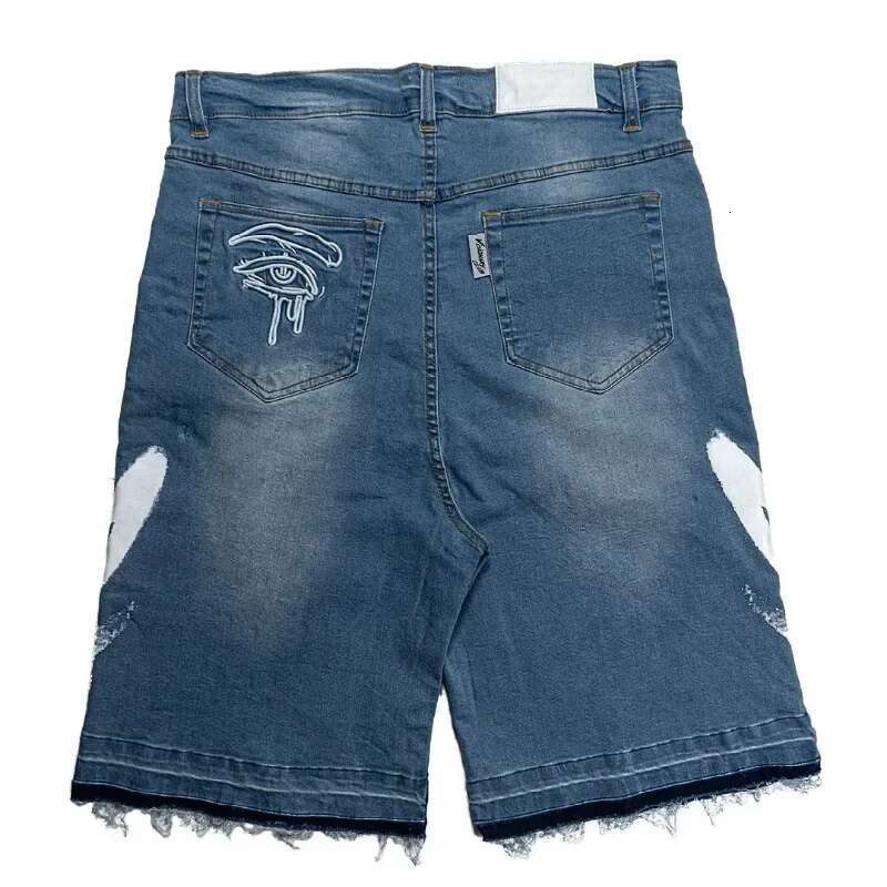 New Haruku Letter Embroidery Black Jeans Hip Hop Vintage Baggy For Men Casual Gym Denim Shorts Streetwear
