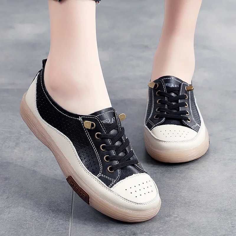 Womens flat shoes summer breathable cut casual shoes womens soft soled leather flat shoes womens flat shoes Z250403