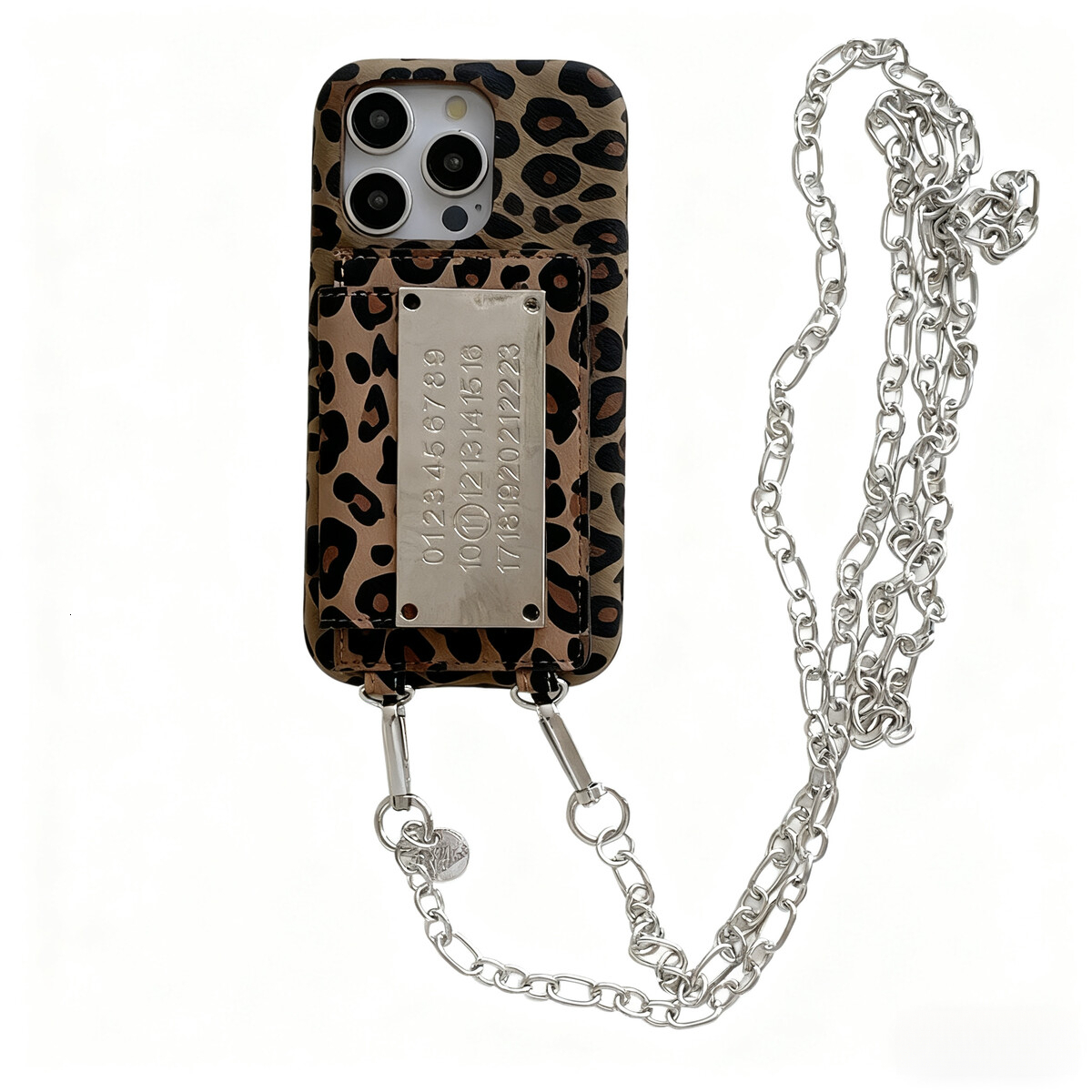 INS Leopard Print Crossbody Calendar Card Holder Phone Case Compatible with iPhone 17/16/15 Pro Simple Shockproof