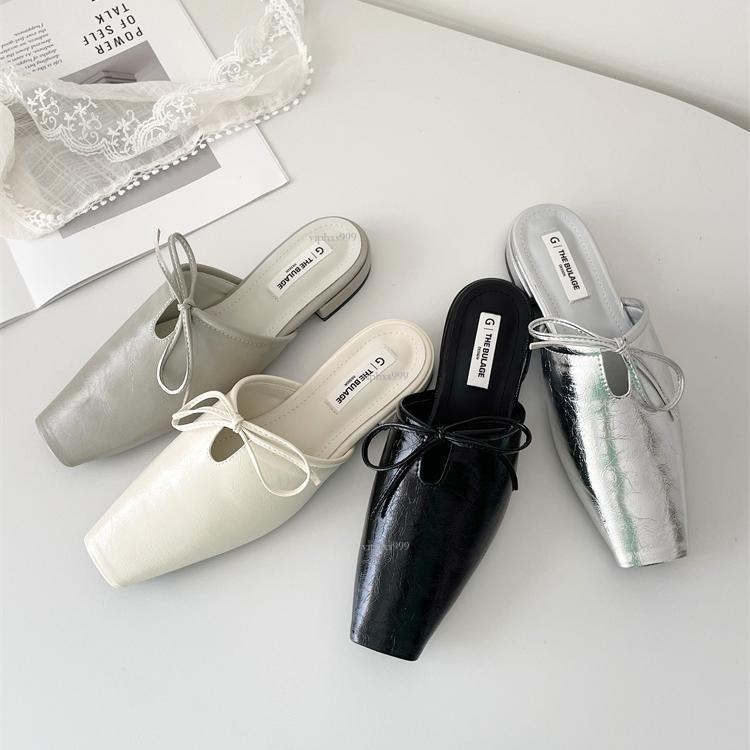 New Designer Sandals With Free Shipping 2025 Spring And Autumn New Style Lazy Soft Leather Low Heel French Baotou Half Dragged With Hollow Bow Outerwe