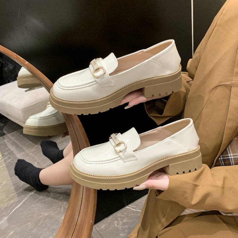 designer shoes 2025 Women's thick-soled height-increasing loafers spring style slip-on British style small leather shoes match with skirts JK sin