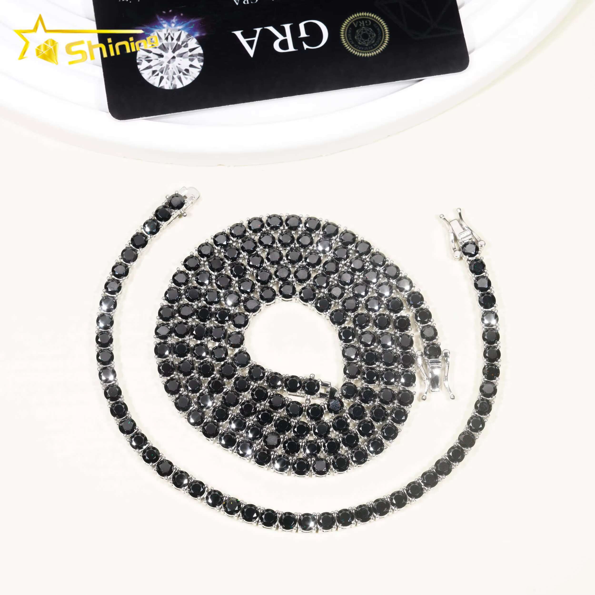 Hot Sale Black Moissanite 925 Sterling Silver Pass Diamond Tester GRA Certified Tennis Chain Ready to Ship