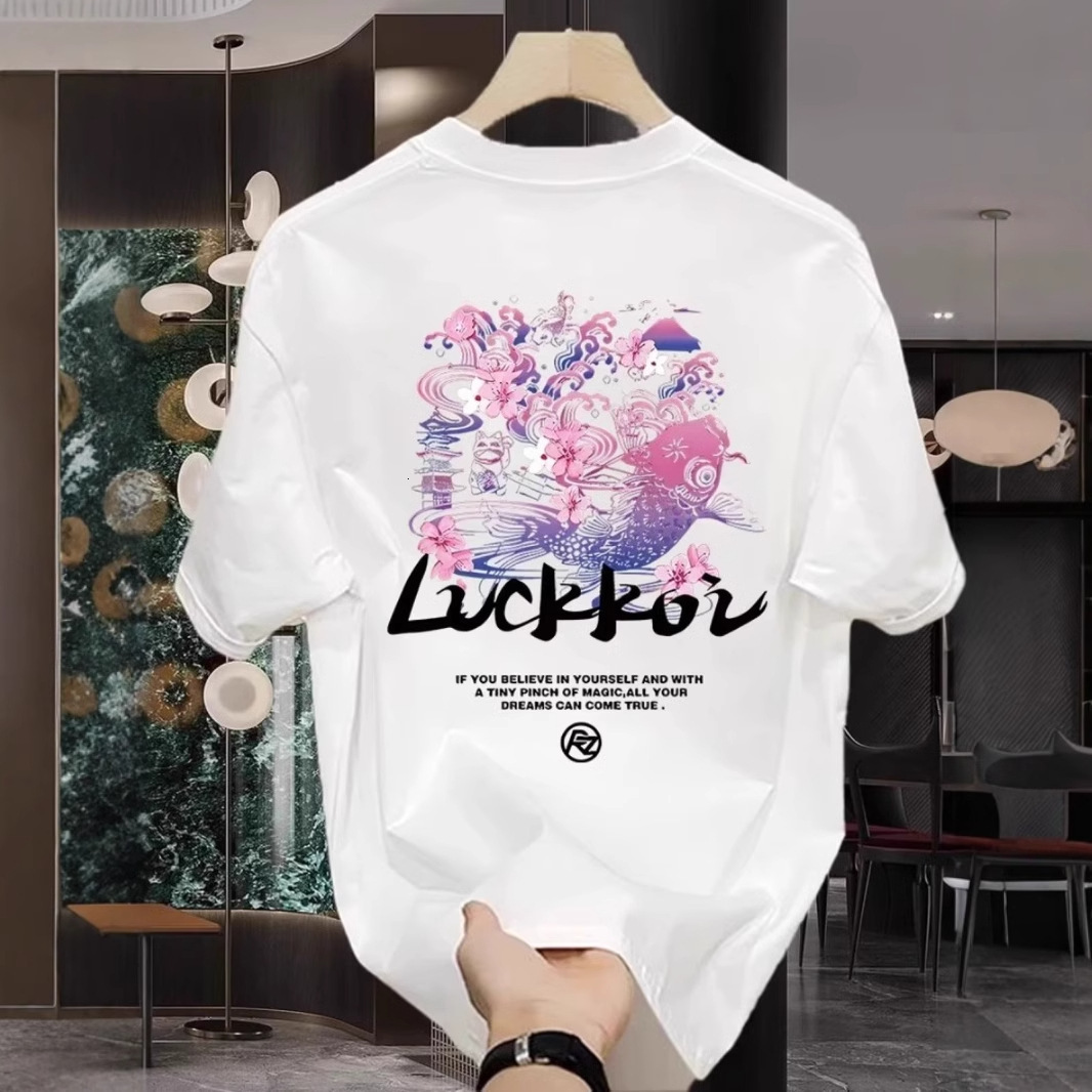 2025 Summer New National Designer T-shirt Trend Pure Cotton Short Sleeve T-shirt For Men Loose Fit Trendy Brand Versatile Half Sleeve Round Neck Top I