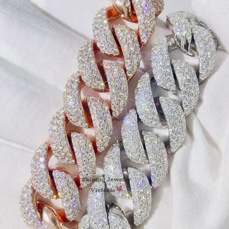 New Design Big Stone Clasp Solid Silver 925 Hip Hop Iced Out Cuban Link Bracelet 20MM With Moissanite Diamond Pass Diamond Teste