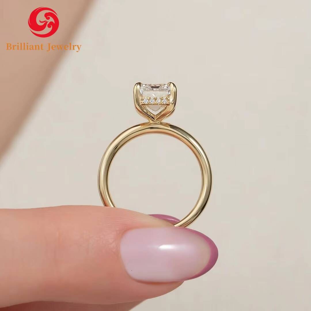 14K Yellow Gold Engagement Ring 2ct 6x8mm Emerald Cut D VVS1 Moissanite Diamond Fine Jewelry for Men Women