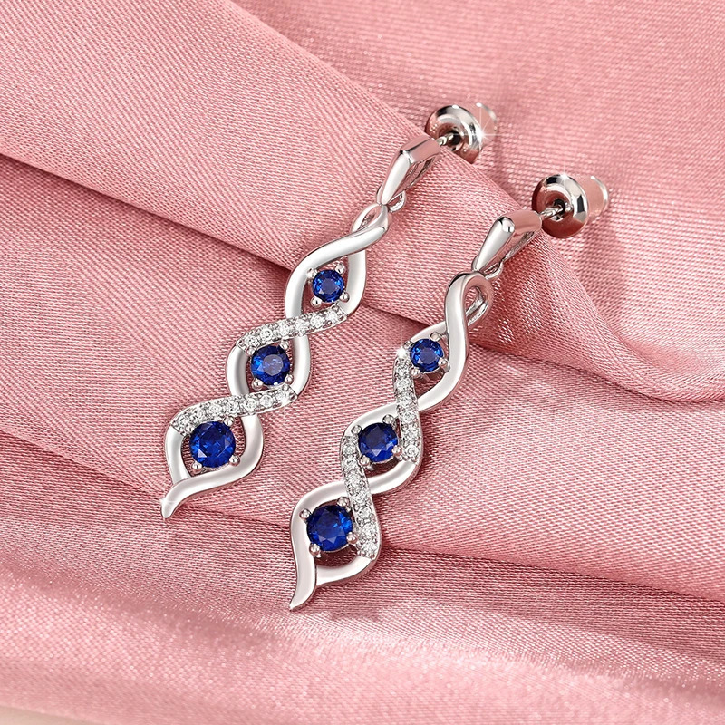 Huitan ly ned Womens Earrings for Wedding Accessories Fancy Twist with Blue Cubic Zirconia Temperature Jewelry 250326