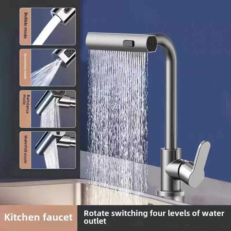 Gray Kitchen Faucets Pl Out Rotation Waterfall Stream Sprayer Sink Mixer Bed Nickle Water Tap Accessorie Y251104
