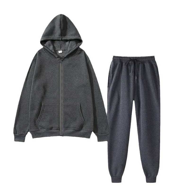 Unisex solid color sportswear set fashionable and casual autumn and winter warm zipper hooded cardigan sweatshirtsweatpants J251104
