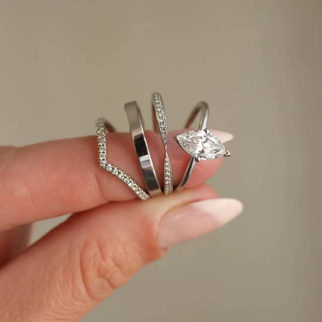 GRA Certified Premium 3CT Moissanite Engagement Band Women 14K 18K White Gold Marquise Cut Moissanite Ring Wedding Band