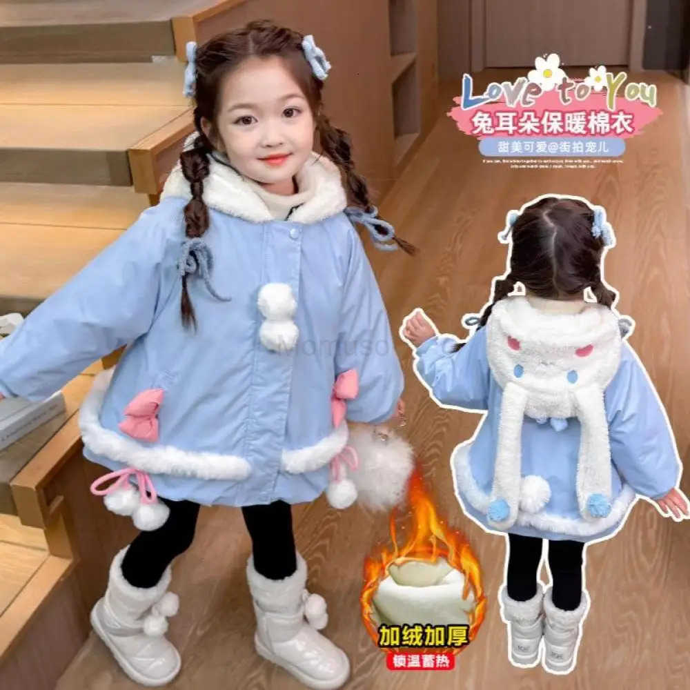 Sanrio Childrens Coat Anime Cinnamoroll Lolita Childrens Jacket Girl Plush Jackets Kids Winter Cute Hooded Warm Cotton-Padded Clothes H251104