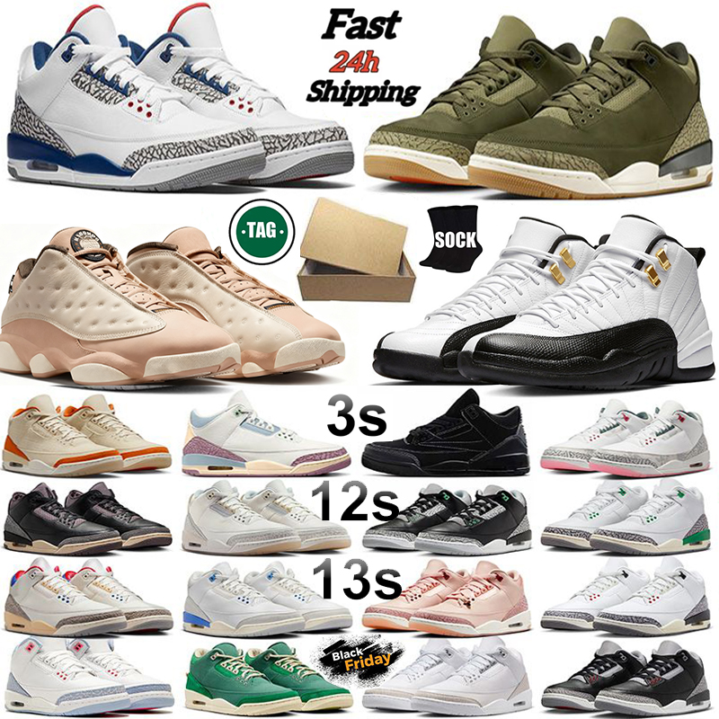 Shoes Basketball Shoe Black cat Toddler Sneakers 12 12s 3s 13s taxi triple white black cool grey University Blue bred designer Athletic Outdoor 40-46