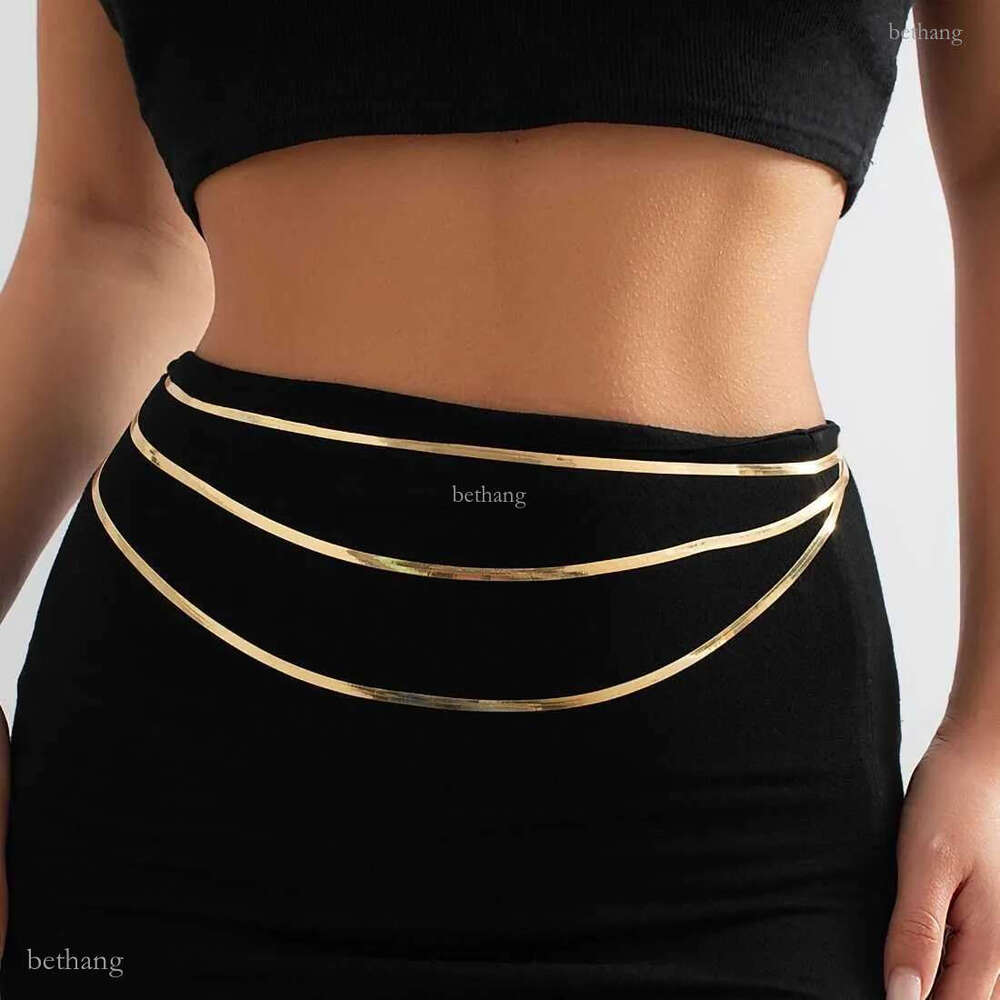 IngeSight.Z Sexy Multilayer Flat Snake Chain Belly Waist Chain for Women Punk Gold Color Bikinis Body Chain Festival JewelryX240911