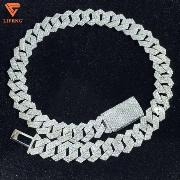 New 15mm 18inch VVS Moissanite Dia k Necklace Sterg Sier Miami Hip Hop Cuban Chain Jewelry for Women