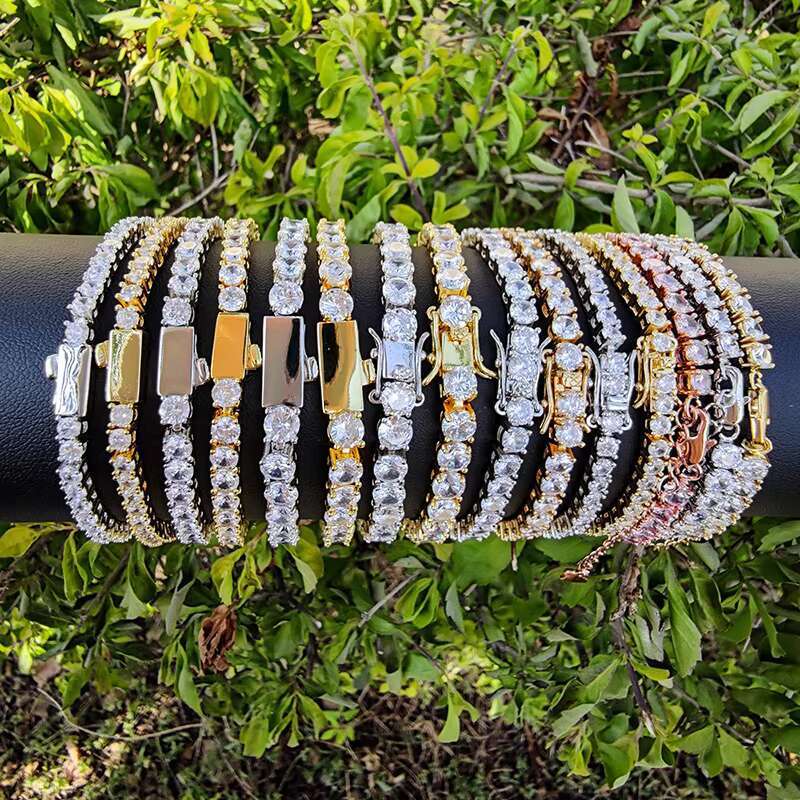 NUOYA Hip Hop Jewelry 3/4/5mm White Gold Plated Iced Out CZ Charm Bling Dia Tennis Bracelet