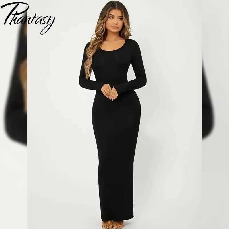 Phantasy Women Sexy Elegance Knitted Long Dress Office Lady Designer Long Slve Dress Girl Fashion Black Slim Dress Clothes X2504031