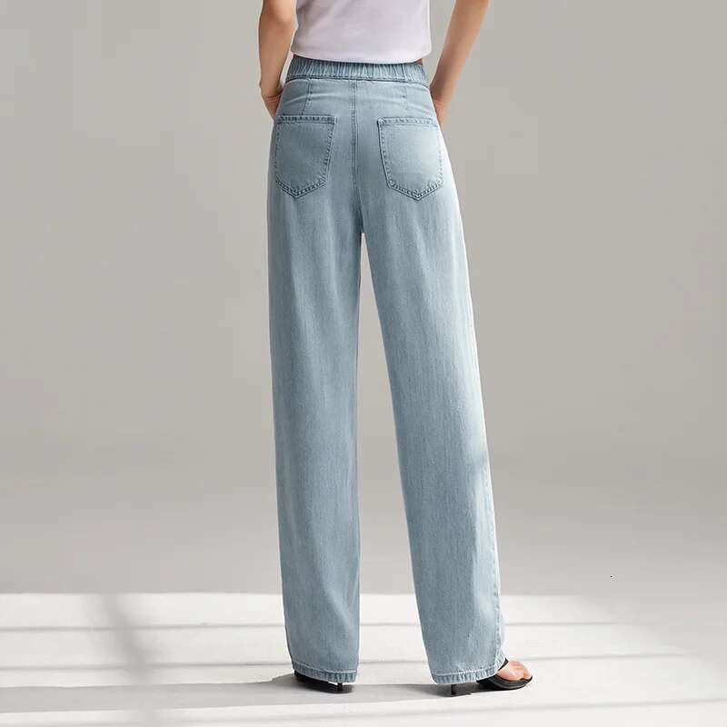 Semir Jeans Women Elastic Waist Long 2024 New Summer Version Cool Feeg Wide-Leg Trousers