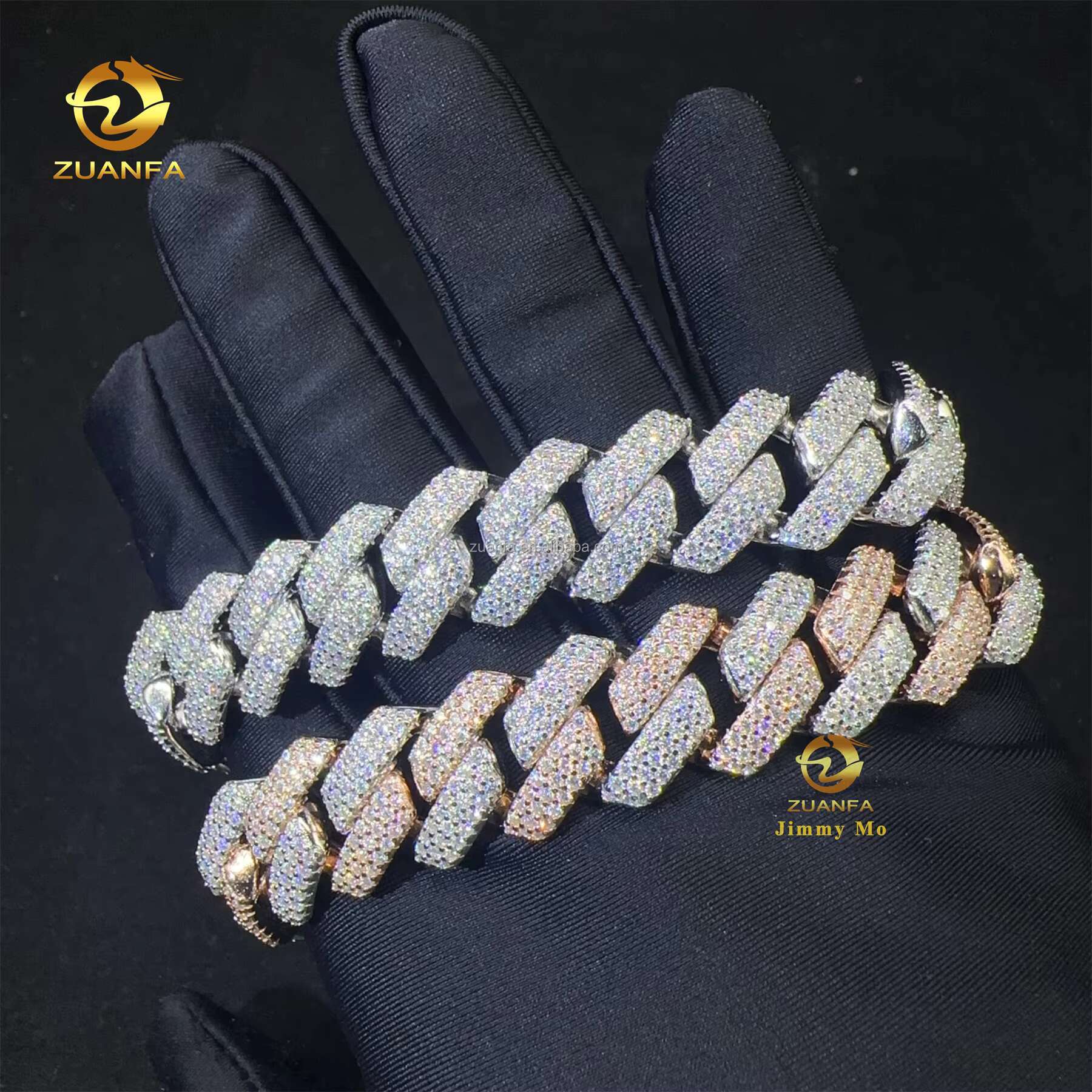 New Arrivals 15mm White Gold Two Tone Color Jewelry Luxury Man Style Hip Hop S925 Moissanite Diamond Miami Cuban Link Bracelet