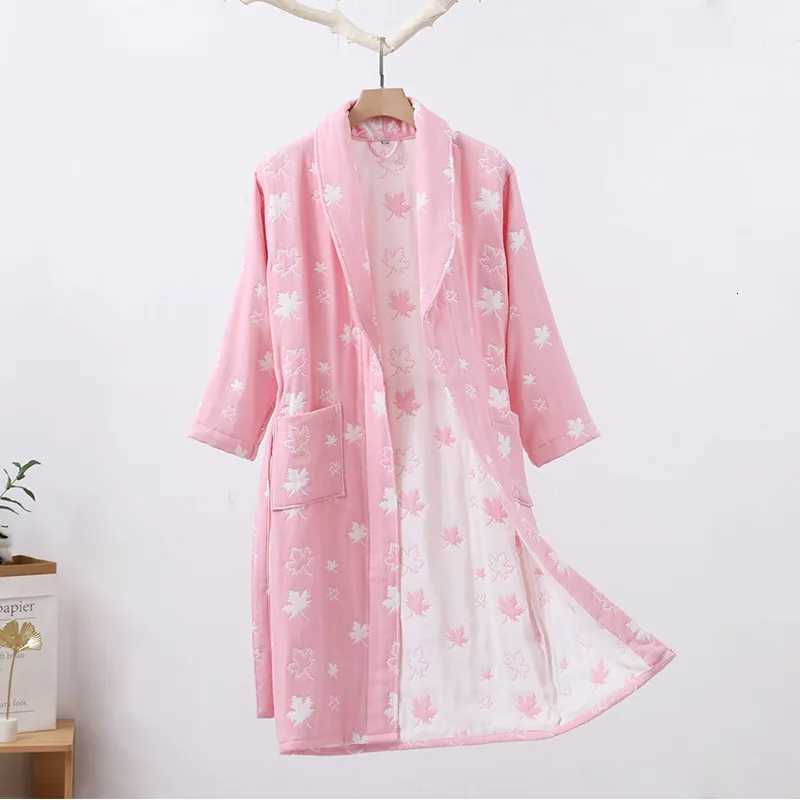 Female 100 Cotton Kimono Robe Autumn Winter New Women Nightgown Sexy Home Bathrobe Ladies Sleepwear Layers Gauze Sleepshirts C251104