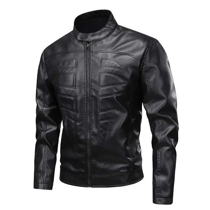 Man Leather Jacket Autumn High Street Stand Collar Male Outerwear Solid Long Sleeve Zipper Business Motorcycle Punk Men Coat J251103