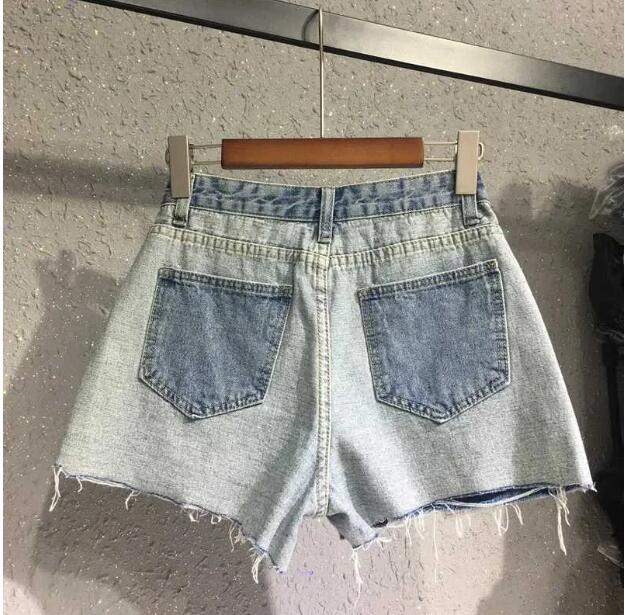 Women's Shorts summer new patchwork contrasting color denim womens European reverse wearing high waisted hot pants shorts y25678 XJ260206