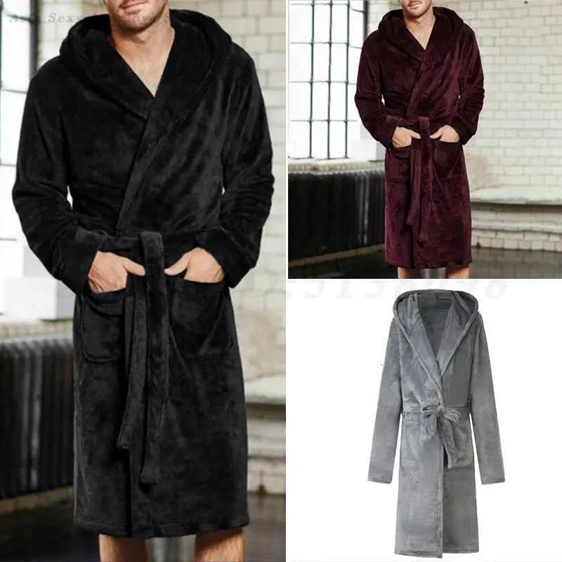 Thickened Coral Fleece Long Robe Sleepwear Plus Size 5XL Flannel Men Home Clothes Loungewear Winter Hooded Bathrobe Nightwear C251104