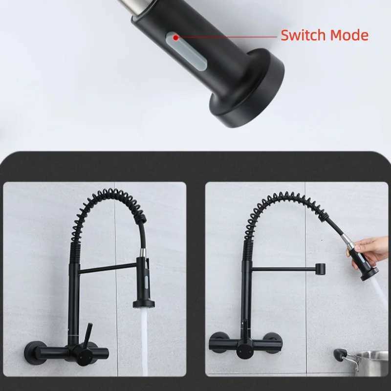 2 Mode Pl Down Stainless Steel Kitchen Faucet Wall Mounted Bathro Kitchen Sink Washbasin Cold Hot Mixer 360 Degree Tap Y251104