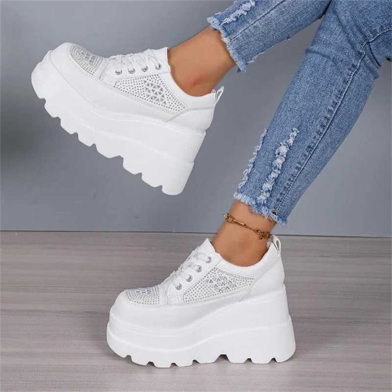 White Black Womens Lace Wedge High Heels Pump Water Diamond Sparkle Womens Breathable Short and Fat Platform Fashion Sneakers 35 43 Z250403