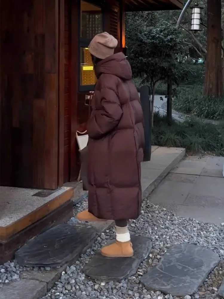 Womens Down Cotton Padded Jackets Korean Thickened Warm Long Overcoat Solid Hooded Overall Topcoat 2024 Winter J251104
