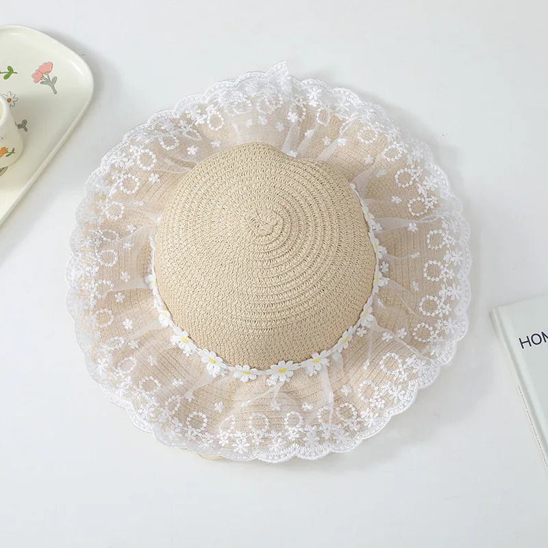 Baby Cute Lace Woven Straw Hat And Shoulder Bag Set Summer Girls Daisy Flower Beach Travel Sunscreen Sun Cap 250326