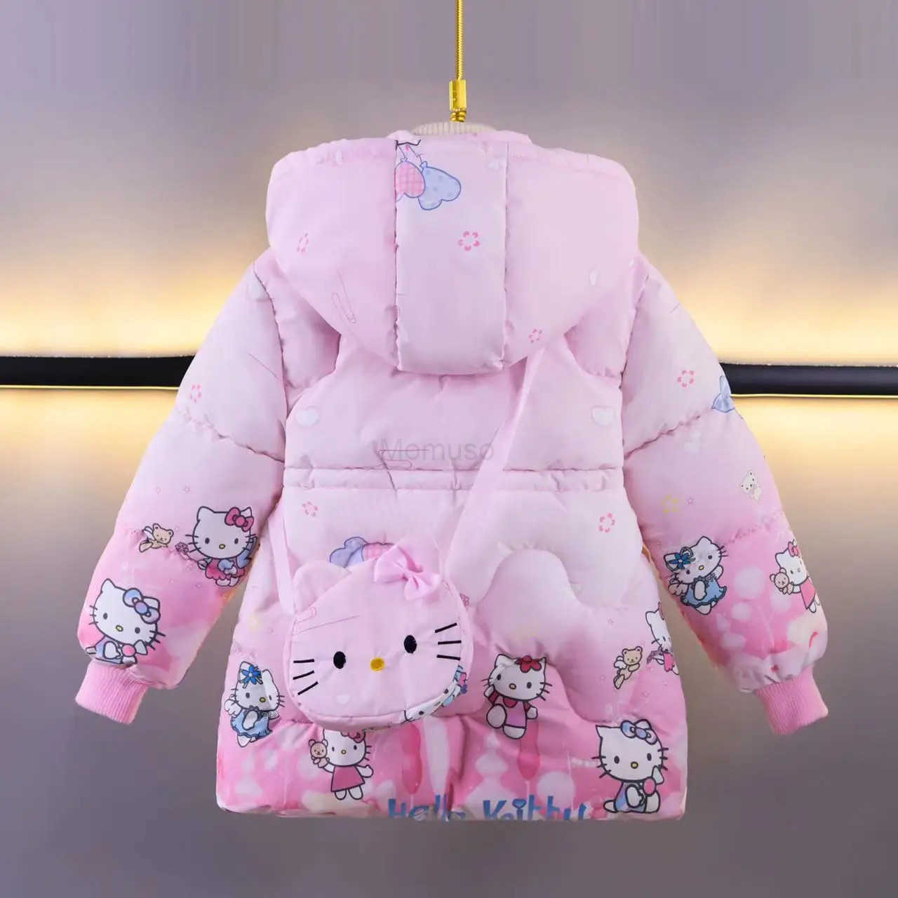 Sanrio Baby Girl Outerwear New Winter Children Cartoon Hello Kittys Printed Plush Thick Warm Princess Coat Zipper Hooded ParkaBag Gift H251104