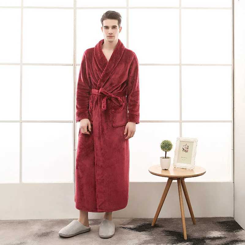 Men Dressing Gown Winter Thick Man Fleece Fluffy Long Bathrobe With Sashes Long Sleeve Solid Pockets Bath Robe Male 2024 C251104