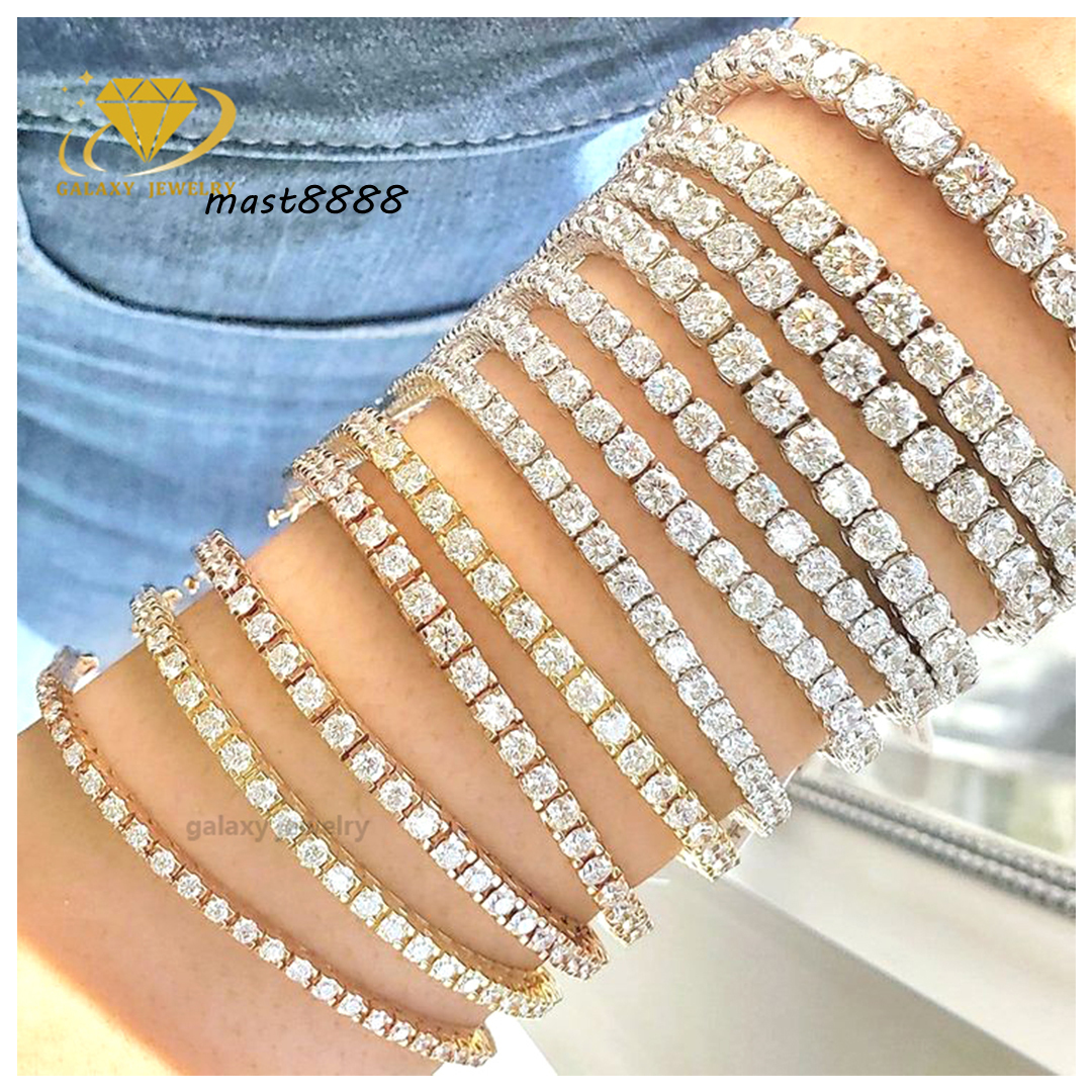 Iced Out Moissanite Chain 100% Pass Diamond Tester Real 925 Silver Mounting Lab Grown Moissnanite Diamond Tennis Bracelet