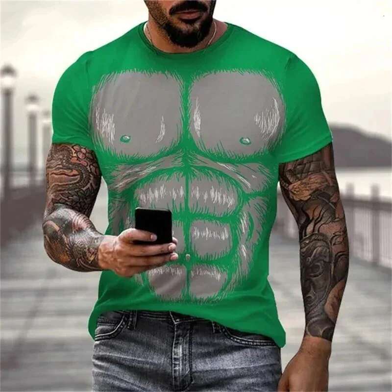 Summer new men's short sleeved 3D printed casual fashion trend cool single item plus size round neck top