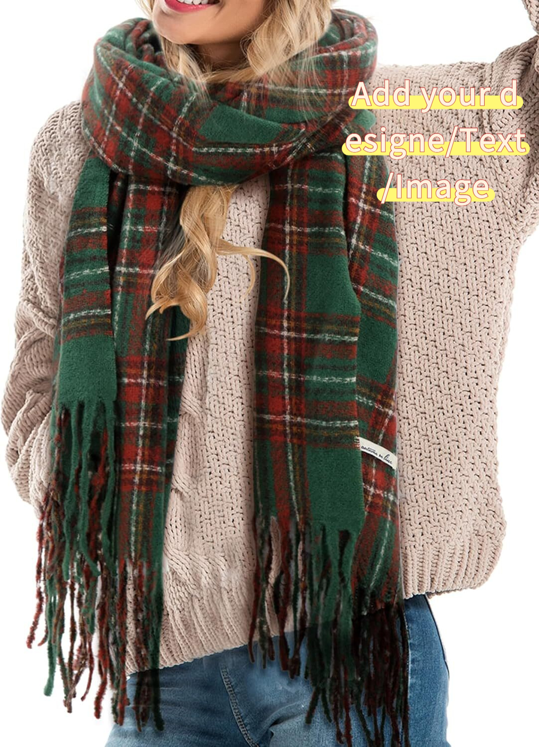 Custom Christmas for Women Men Soft Green Buffalo Plaid Winter Scarf Cashmere Feel Fashion Tartan Gifts